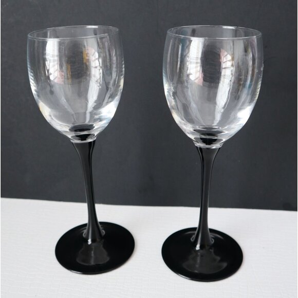 4 Vintage LUMINARC Black Stemmed Wine Glasses France Barware - Picture 2 of 5